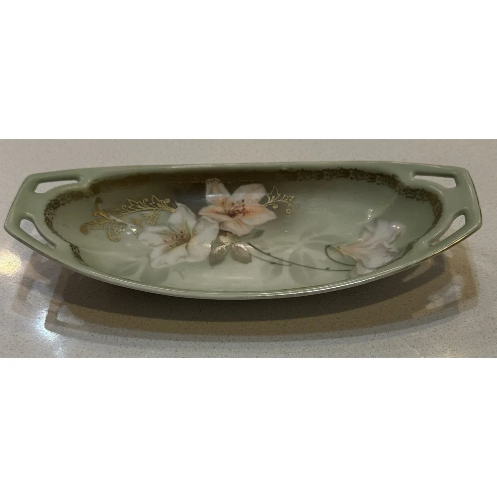 Vintage RS Tillowitz Silesia Dish‎ Rose Relish Oval  Cutout Handles Small